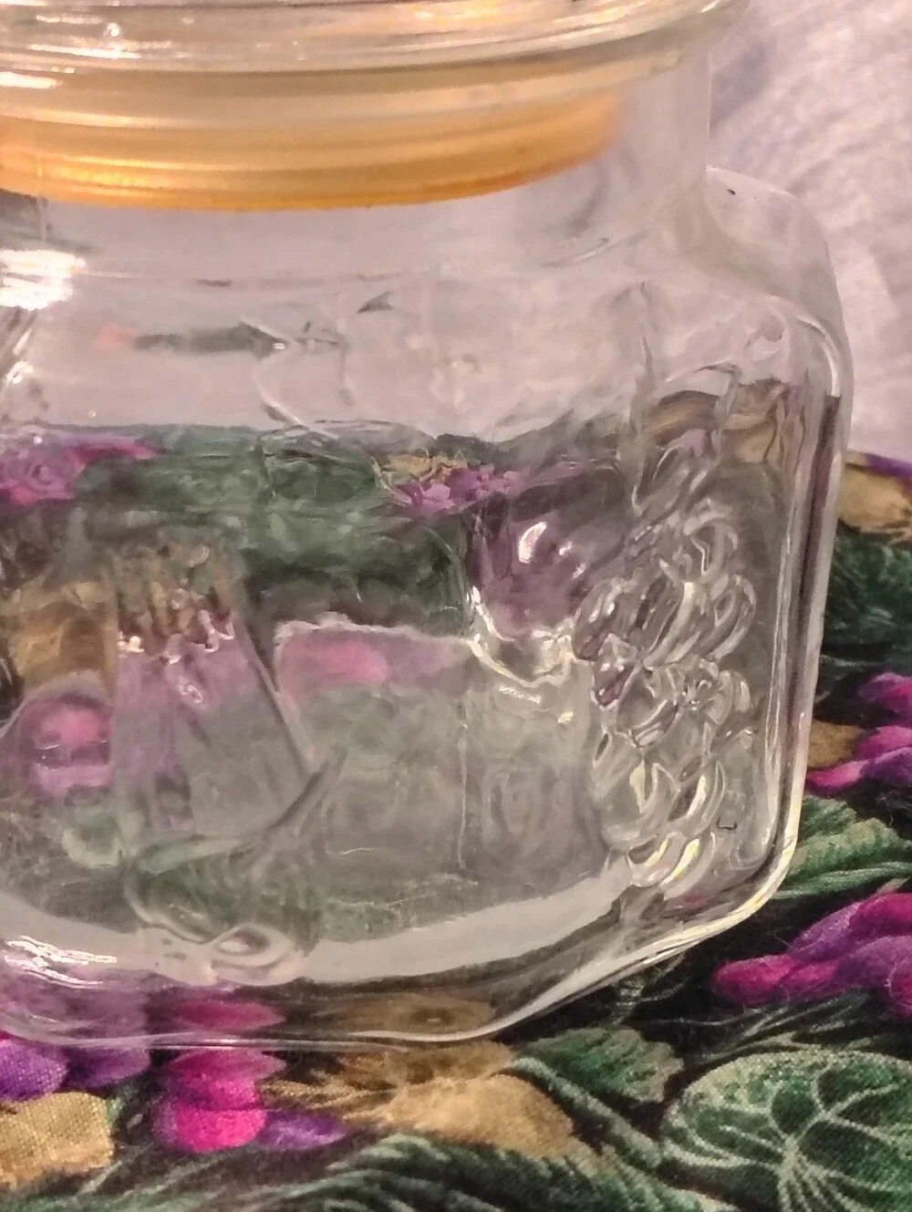 Vintage Embossed Grape Hexagon Glass Canister Jar with Lid